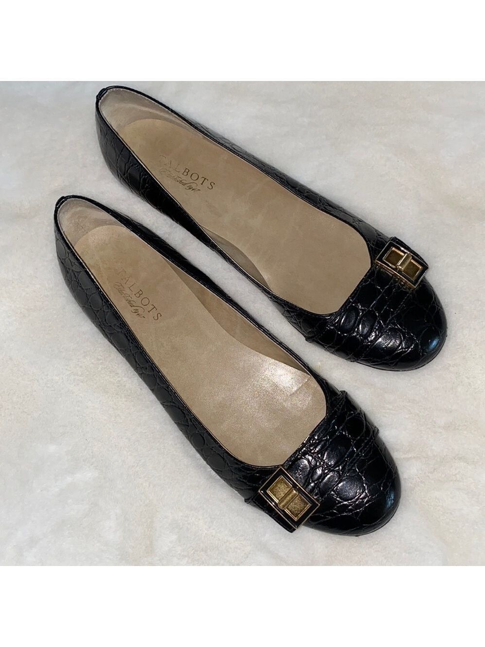 TALBOTS Gold Buckle Leather Flats